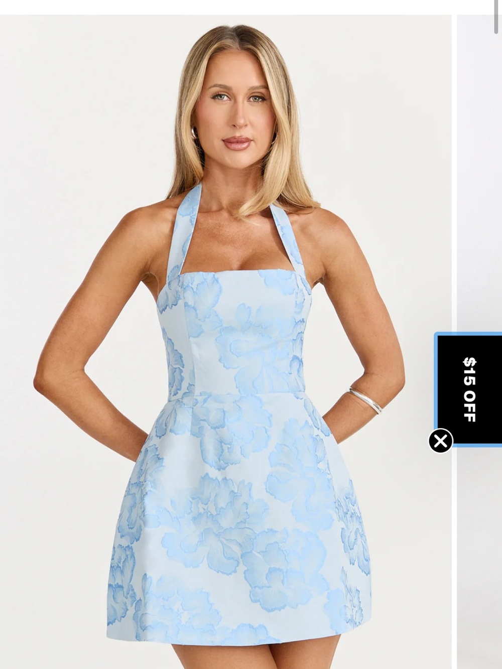 Showpo Light Blue Floral Halter Mini Dress